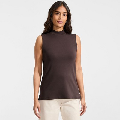 Lands' End Women's Sleeveless Polished Essentials Mock Neck Top - Small - Rich Seal Brown | Target