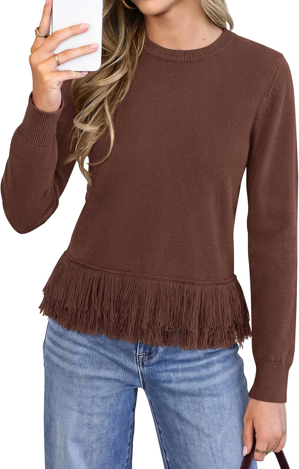 PRETTYGARDEN Womens Long Sleeve Fringe Sweater 2026 Short Boho Pullover Top | Amazon (US)