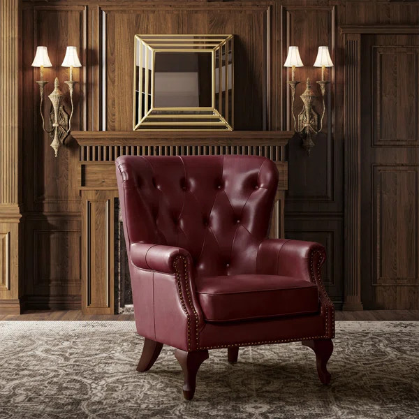 Ansumana 31.5 W Genuine Leather Armchair with Wing Back | Wayfair North America