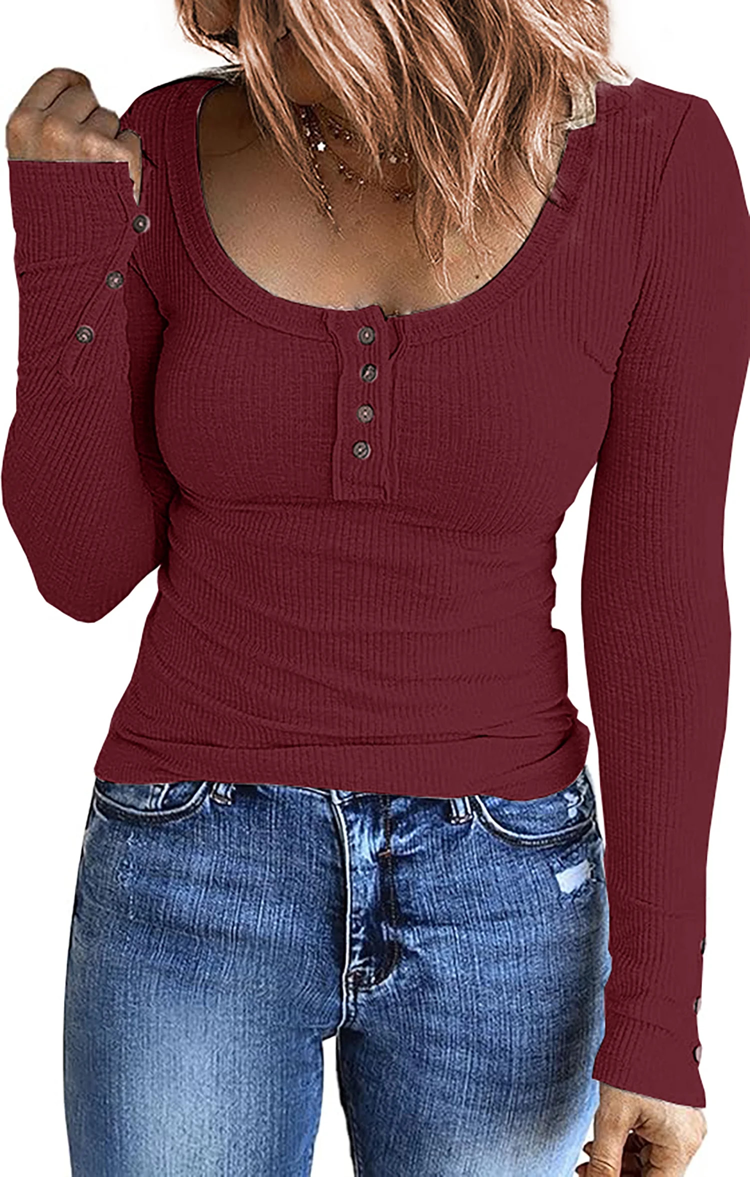 MOSHU Long Sleeve Womens Shirts Casual Henley Tops for Women Fall Button Down Blouses | Walmart (US)