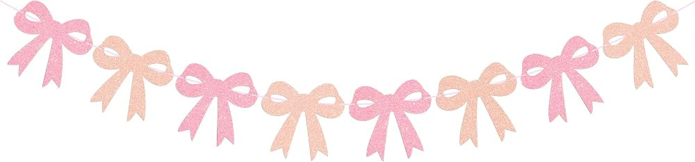 Pink Bow Garland Banner for Birthday Party Decor, Glitter Bow Decoration for Coquette Bachelorett... | Amazon (US)