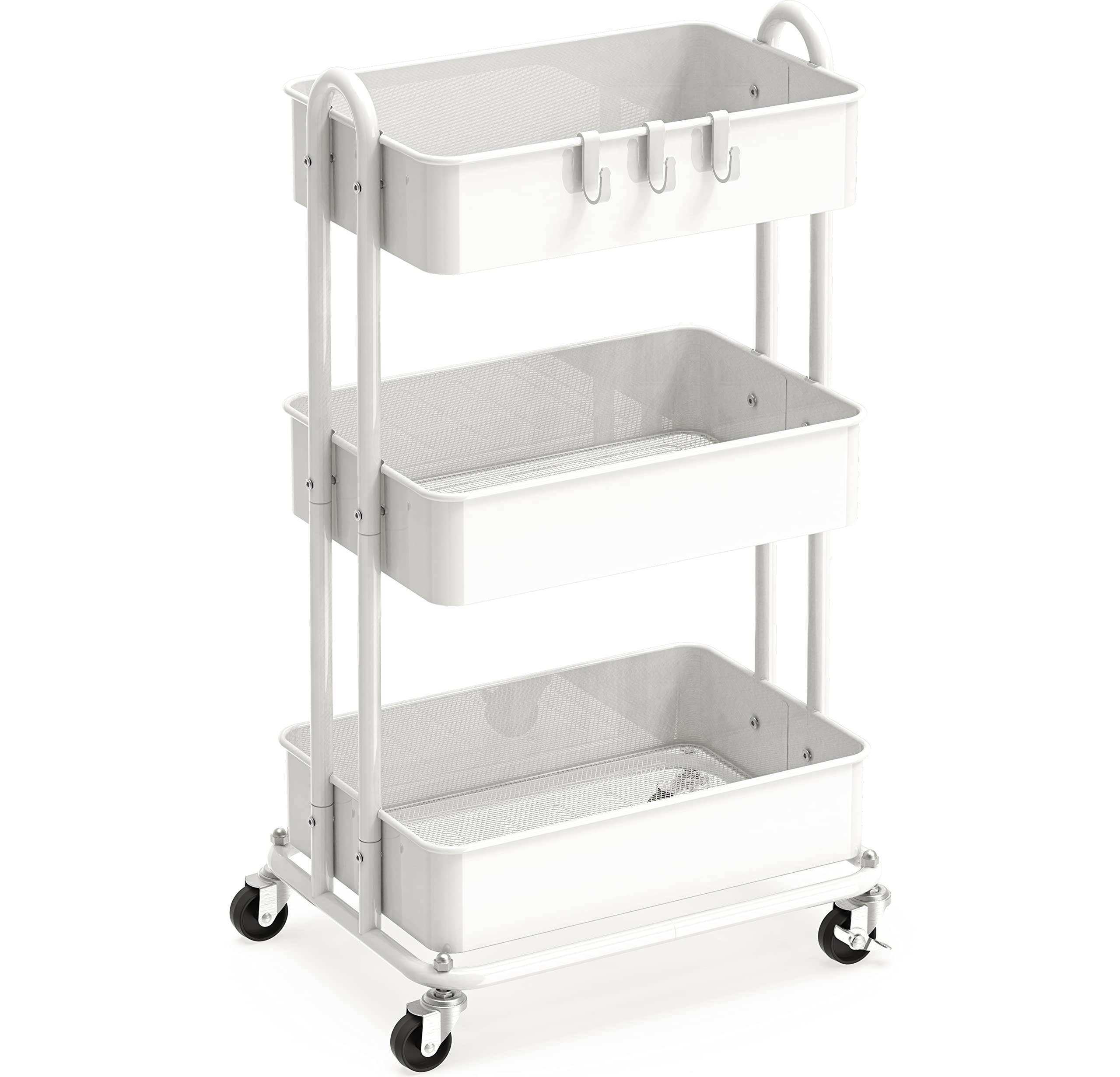 Simple Houseware 3-Tier Heavy Duty Metal Utility Rolling Cart, White | Amazon (US)