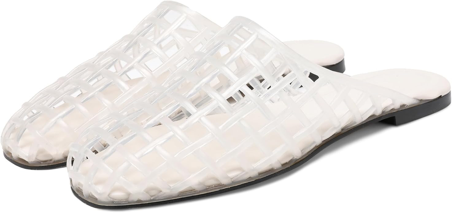 Clear Jelly Shoes for Women Slip on Mesh Slides Sandals Comfortable Closed Toe Flats Sandals Jell... | Amazon (US)