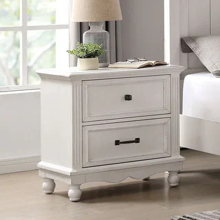 Farline Transitional Antique White Wood 2-Drawer Nightstand with USB Ports by Furniture of Americ... | Bed Bath & Beyond