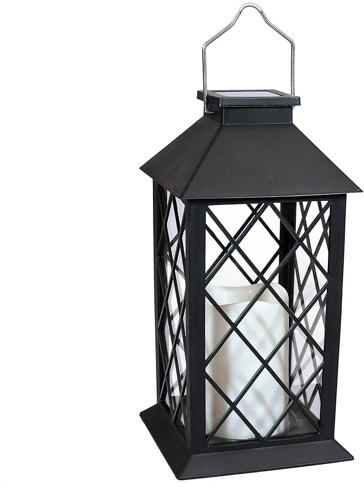 Sunnydaze Concord 11-Inch Solar LED Decorative Candle Lantern -Tabletop/Hanging Light - Black | Amazon (US)