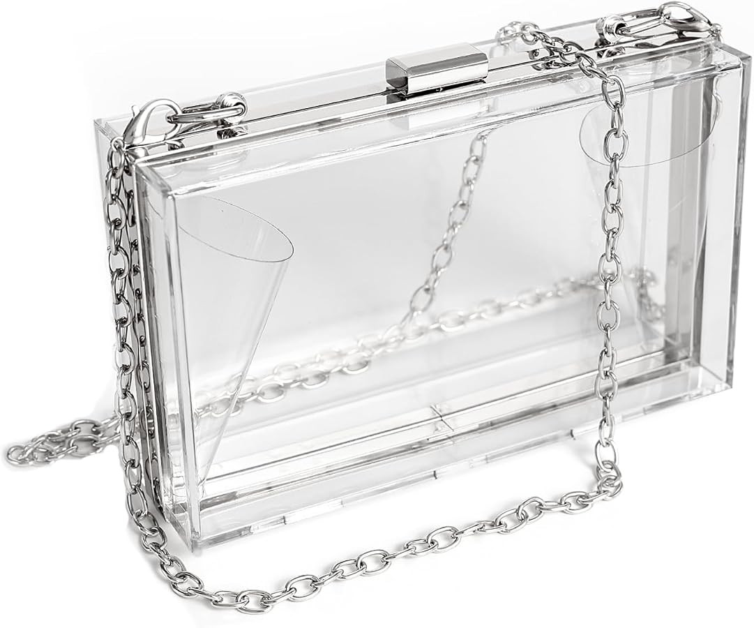 WJCD Clear Acrylic Crossbody Purse - Stadium Approved Box Clutch with Gold Chain, Small Transpare... | Amazon (US)