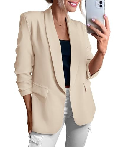 KIRUNDO Womens Blazer 2026 Spring Fall Bussiness Casual Long Sleeve Open Front Work Office Dressy Suit Jackets with Pockets(Beige, XX-Large) | Amazon (US)