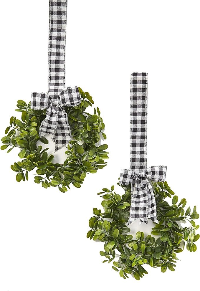 LCI Set of 2 Faux Kitchen Cabinet Wreaths 11" W x 21" L Each (Black & White Plaid) | Amazon (US)