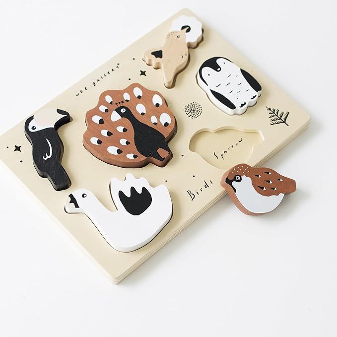 Wee Gallery Wooden Animals Tray Puzzle, Birds - Montessori Toys, Activity for Early Learning, Mot... | Amazon (US)