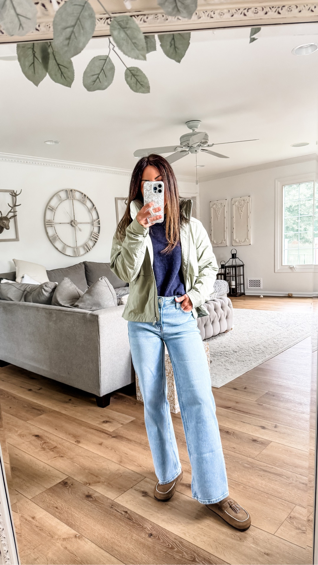 Straight leg jeans, 25. Sweater small. Xs jacket small. Clogs TTS. Jewelry code HOUSEOFLEO20 @Quince

#LTKOver40 #LTKPetite