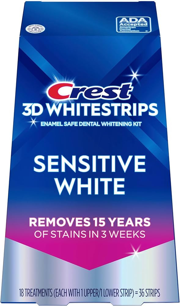 Crest 3D Whitestrips Sensitive At-Home Teeth Whitening Kit, 18 Treatments, Gently Removes 15 Year... | Amazon (US)
