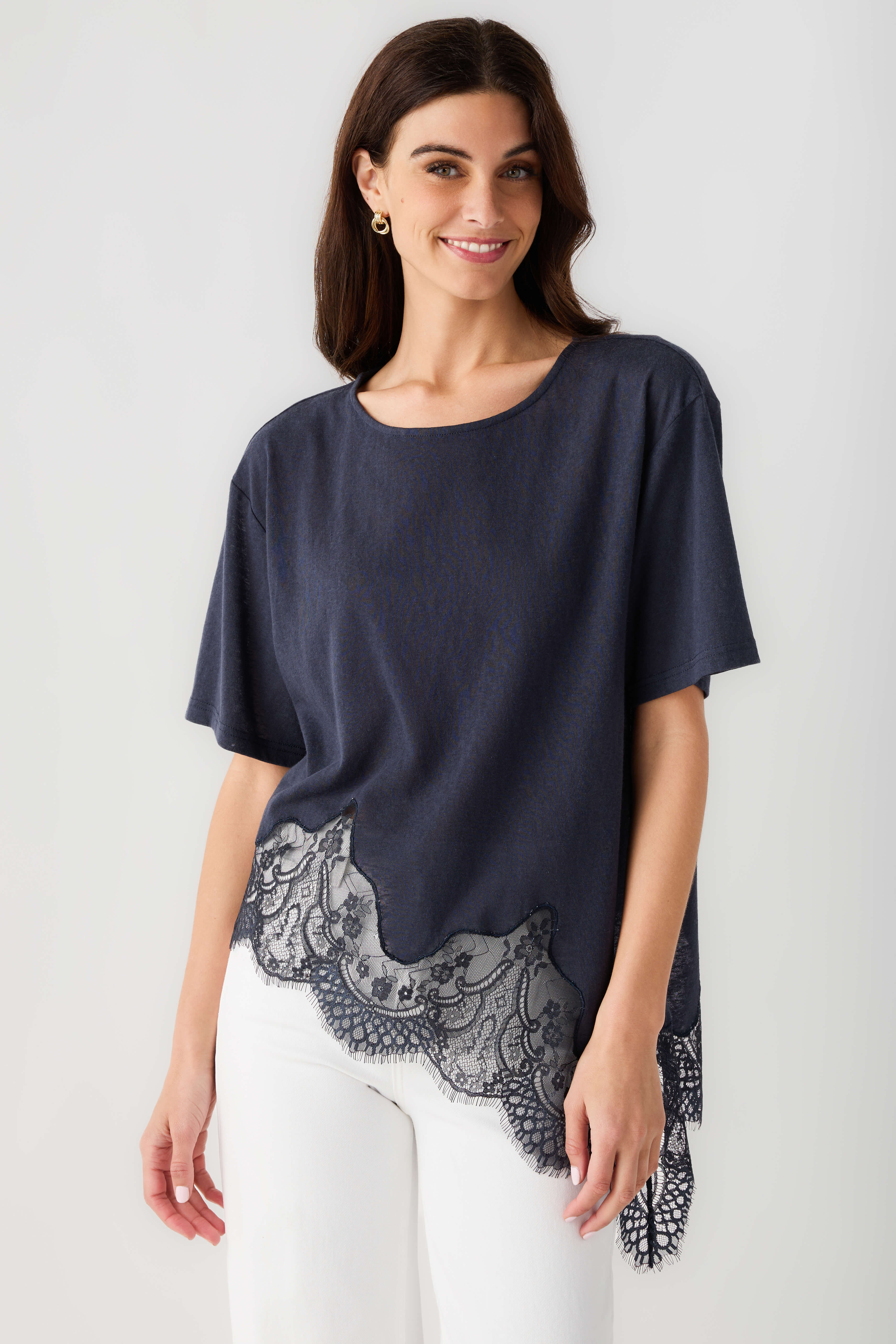 Raisonnel Slub Knit Lace Hem Top | Social Threads