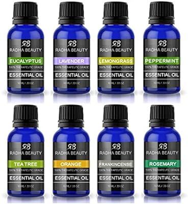 Radha Beauty Aromatherapy Top 8 Essential Oils 100% Pure & Therapeutic Grade - Basic Sampler Gift... | Amazon (US)