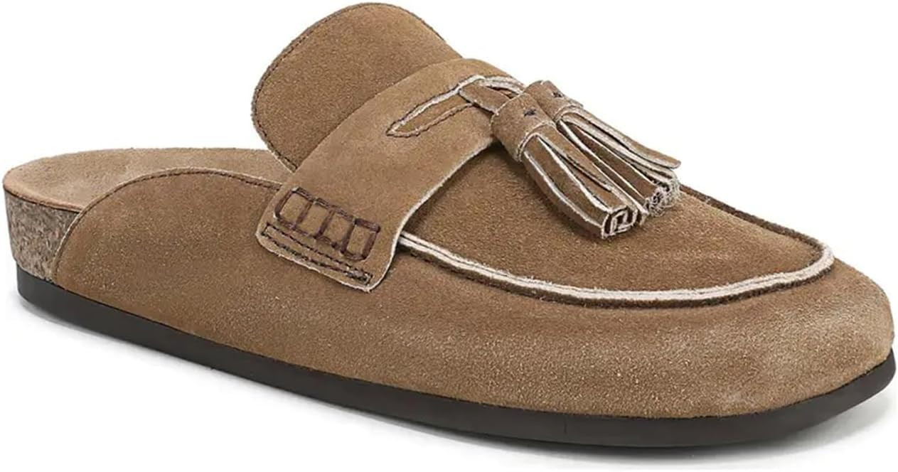 Faux Suede Mules for Women Tassel Flat Loafers Comfort Clog Mules Slip on Round Toe Casual Boat S... | Amazon (US)