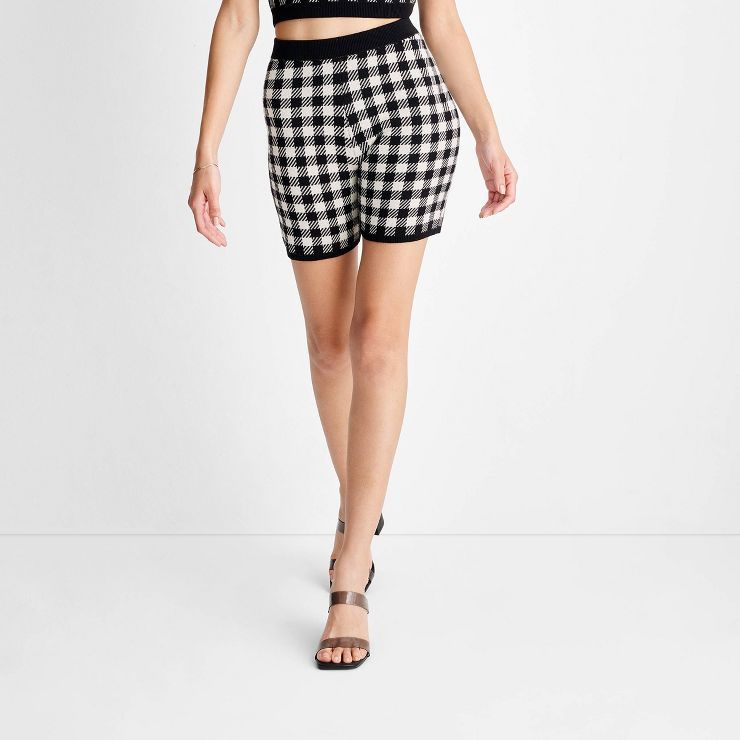 Women's Gingham Check Knit Biker Shorts - Future Collective™ with Gabriella Karefa-Johnson Blac... | Target