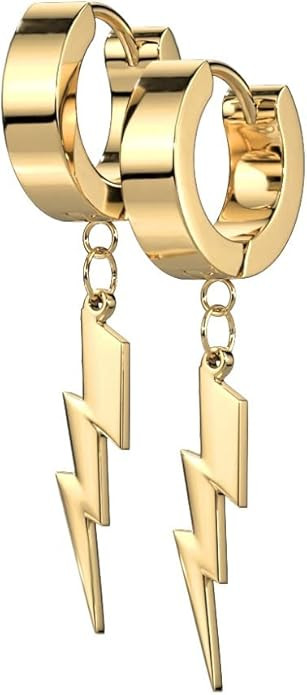 316L Stainless Steel Lightning Bolt Dangling Huggie Hinged Hoop Earrings, Sold as a Pair | Amazon (US)