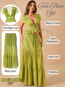 ChiaoLezhee Women's Sexy & Elegant Skirt Set, Lightweight Chiffon Maxi Skirt and Top for Summer B... | Amazon (US)