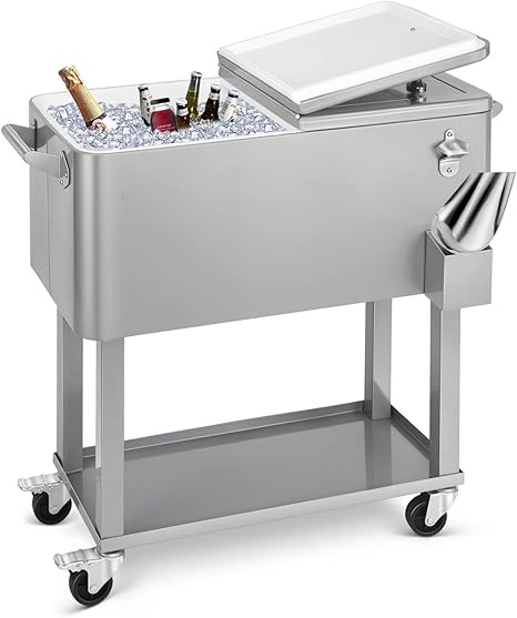 80 Quart Rolling Ice Chest Cooler Cart,Patio Backyard Party Drink Beverage Bar Stand Up Cooler Tr... | Amazon (US)