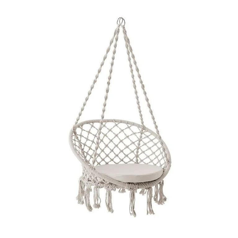 Bliss Hammocks 31.5" Wide Macramé Swing Chair w/ Fringe lining & Padded Cushion , Indoor, Outdoo... | Walmart (US)