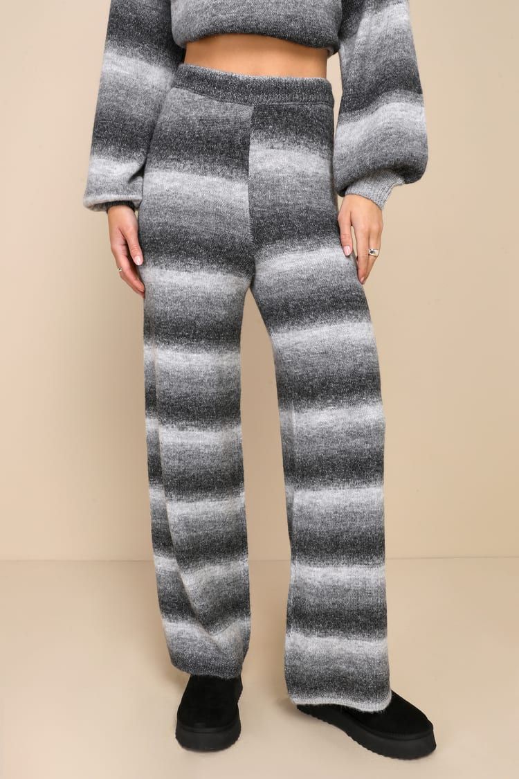 Weekend at Home Charcoal Grey Ombre Striped Sweater Pants | Lulus