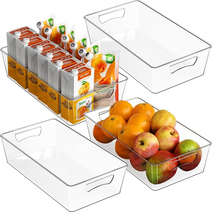Simple Houseware 4 Pcs Kitchen Clear Bin Storage Organizer, 15" x 8" x 3.75" | Amazon (US)