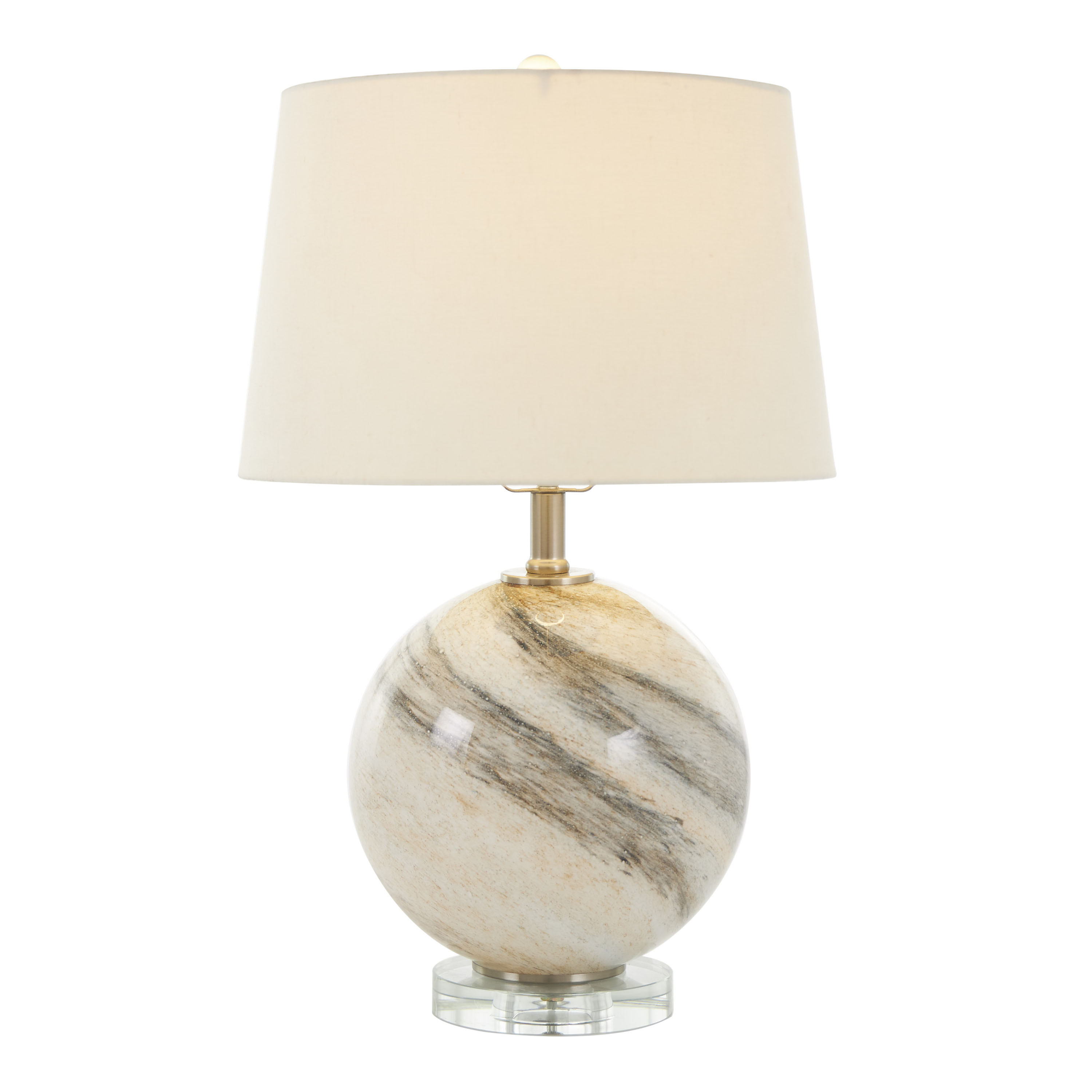 Round Beige and Brown Marbled Glass Table Lamp | World Market