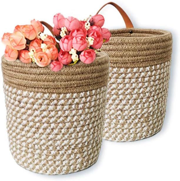 Wall Hanging Organizer Storage Baskets Set of 2,Small Jute Baskets for Baby Nursery and Home Déc... | Amazon (US)