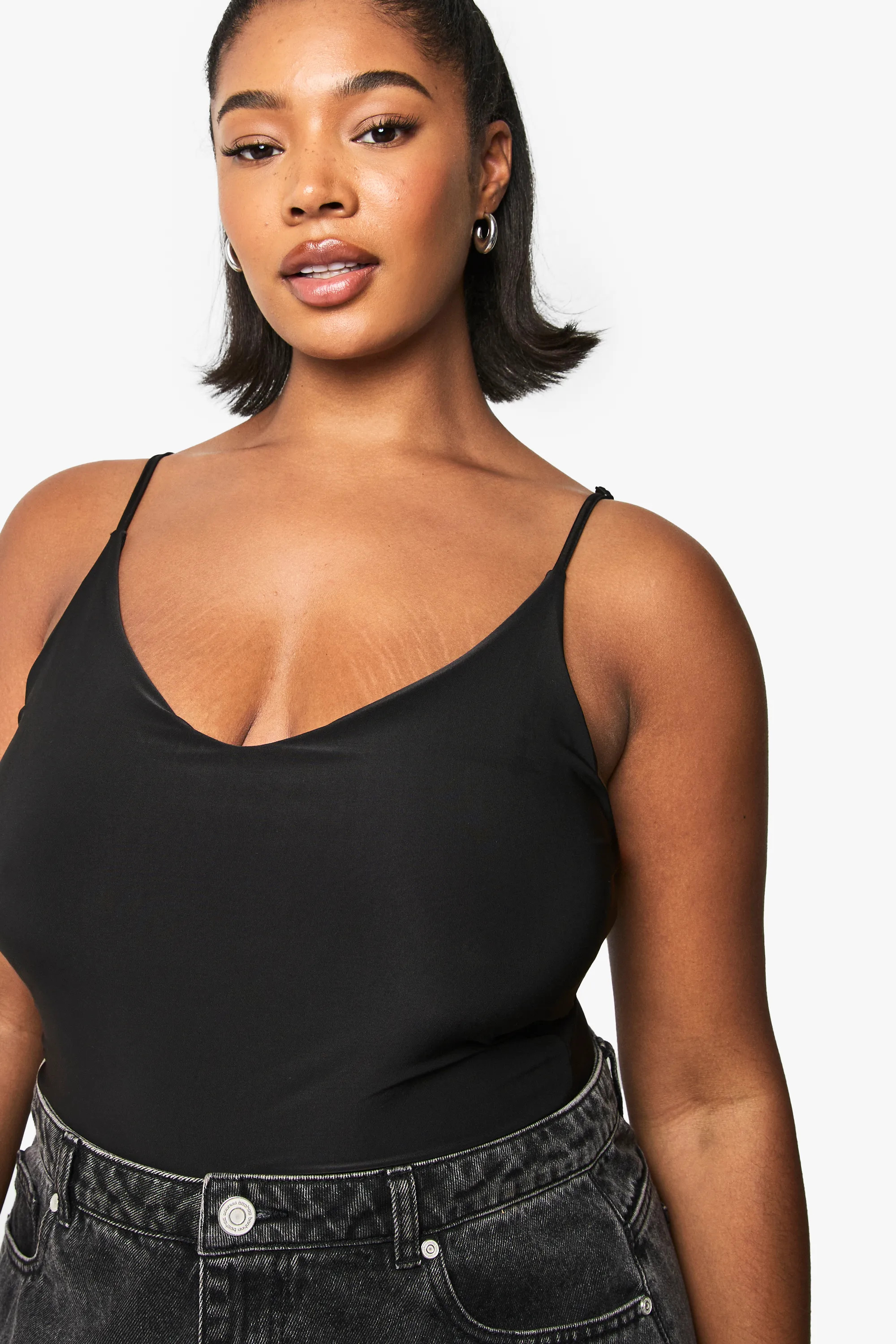 Plus Double Layer Slinky Strappy Bodysuit | boohoo (US & Canada)