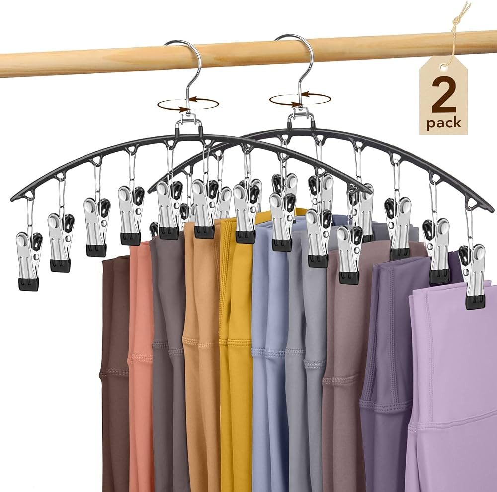 Legging Organizer for Closet 360\u00b0 Swivel, Metal Yoga Pants Hanger 2 Pack w/10 Clips Holds 20... | Amazon (US)