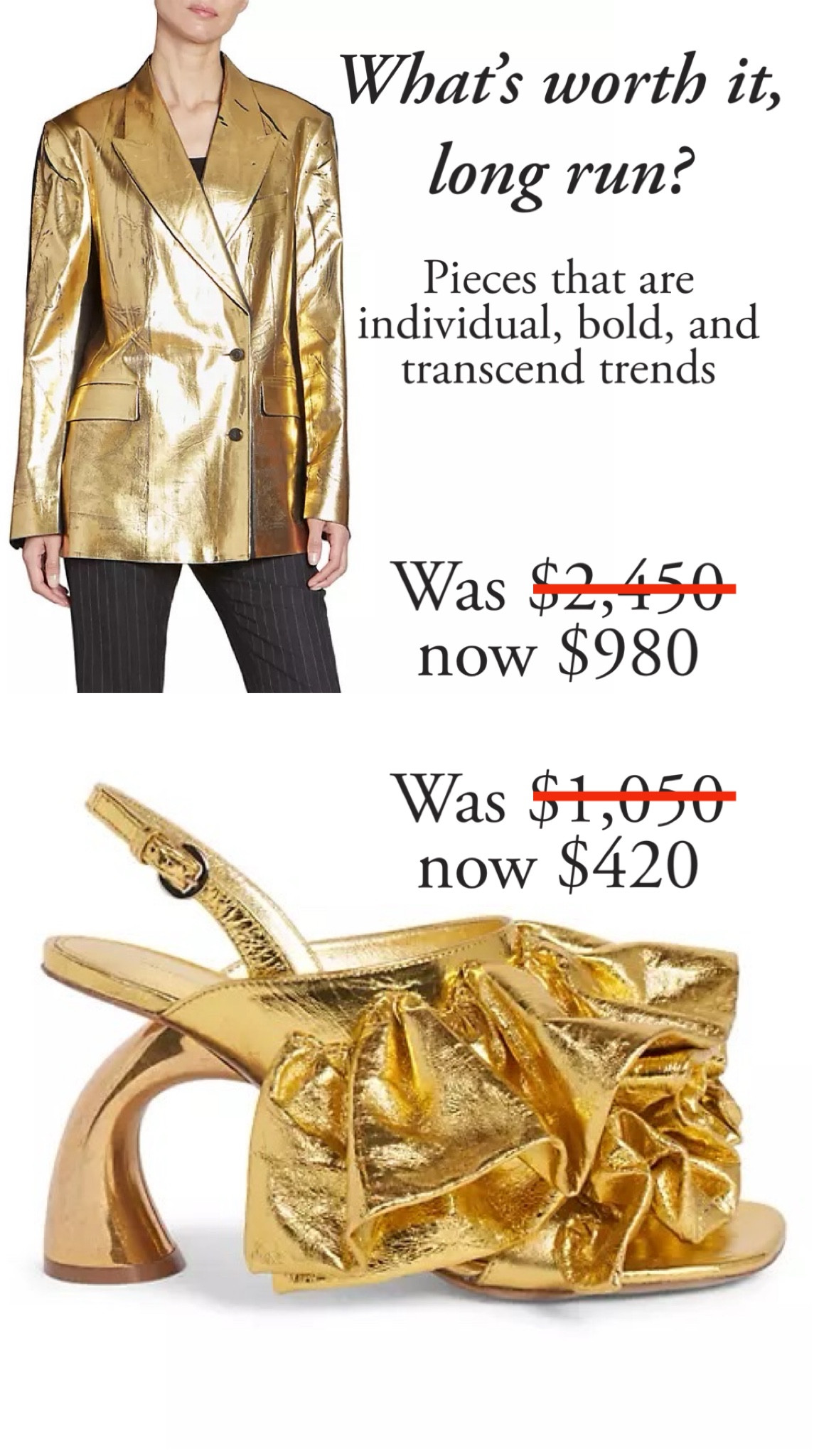 So-called classics end up looking passé faster than people expect. The changes are subtle, but a blazer, your jeans, a pair of boots all look out of touch within 3-5 years. Denim even faster. 

So what is worth it in the long run? Pieces that are more bold, more individual, and less bound to the trend cycle. Here are my picks from Dries Van Noten, one of my favorite designers for exactly these types of standout pieces  

#LTKSpringSale #LTKshoecrush #LTKparties