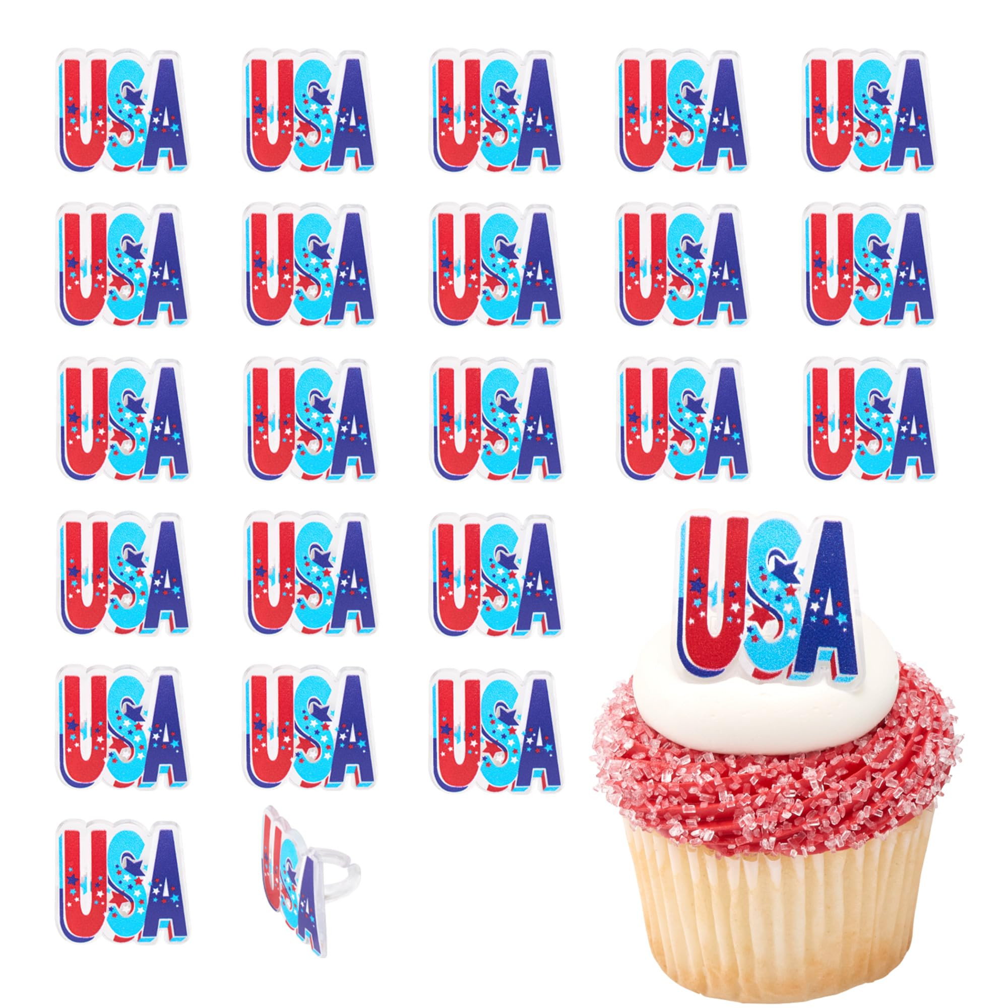 USA Cupcake Rings, 24 Red, White & Blue Cake Toppers For July 4th, Independence Day, Stars & Stri... | Amazon (US)