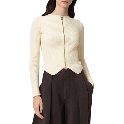AllSaints Cruz Zip Cardigan in Antique White at Nordstrom, Size Medium | Nordstrom