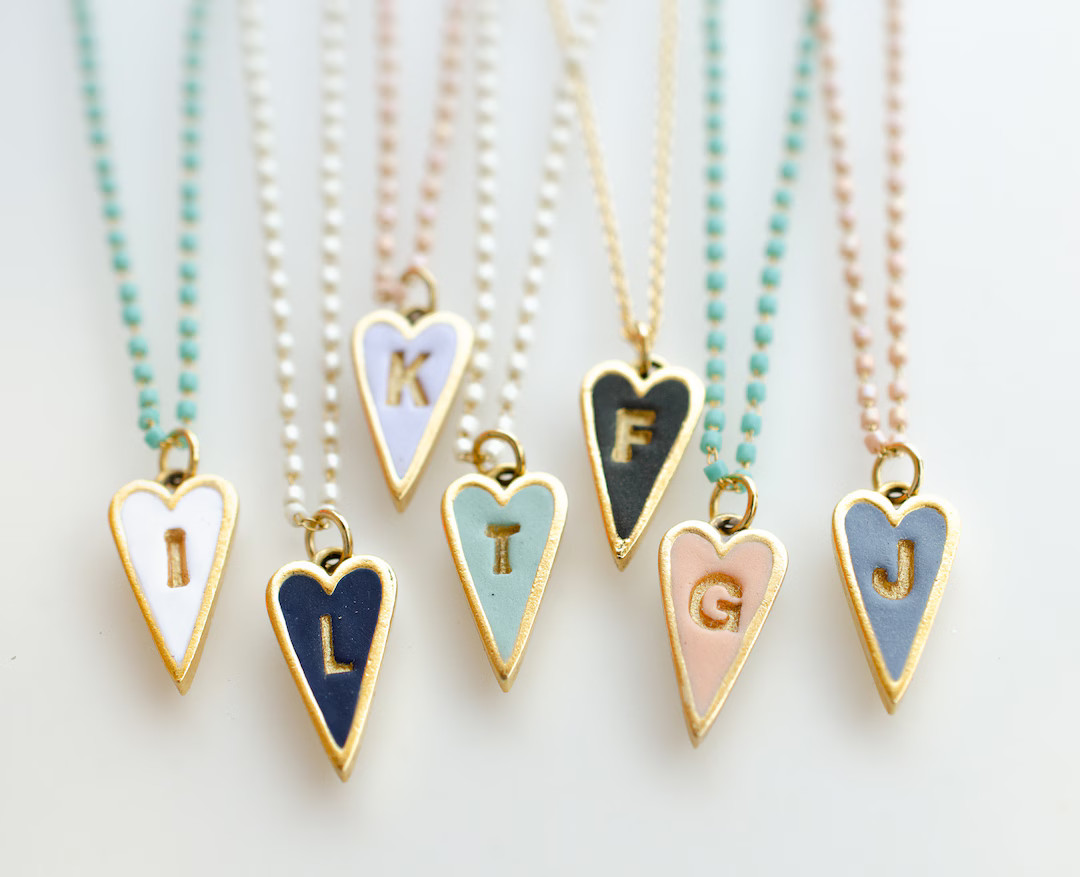 Heart initial necklace Valentines day jewelry, personalized heart necklace, anniversary gift, gif... | Etsy (US)