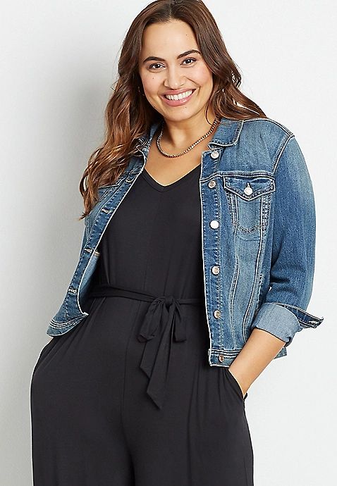 Plus Size Traditional Medium Wash Denim Jacket | Maurices