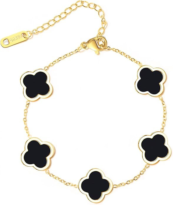 Trendy Link Bracelets for Women 18K Gold Plated Clover Adjustable Lucky Bracelet Mother's Day Gif... | Amazon (US)