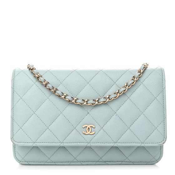 Caviar Quilted Wallet On Chain WOC Light Blue | FASHIONPHILE (US)