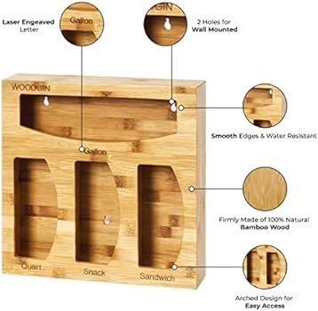 WOODGIN Ziplock Bag Organizer and Dispenser for Kitchen Drawer - Natural Bamboo Food Storage Bag ... | Amazon (US)