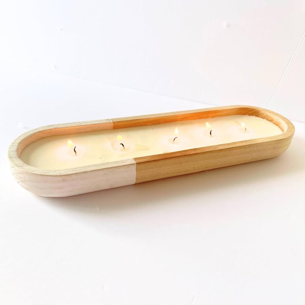 AlobyC®, (1 pcs) Large Wood Dough Bowl Candle (16x5x2 inch), Boho Candles, Paulownia Candle, Woo... | Amazon (US)