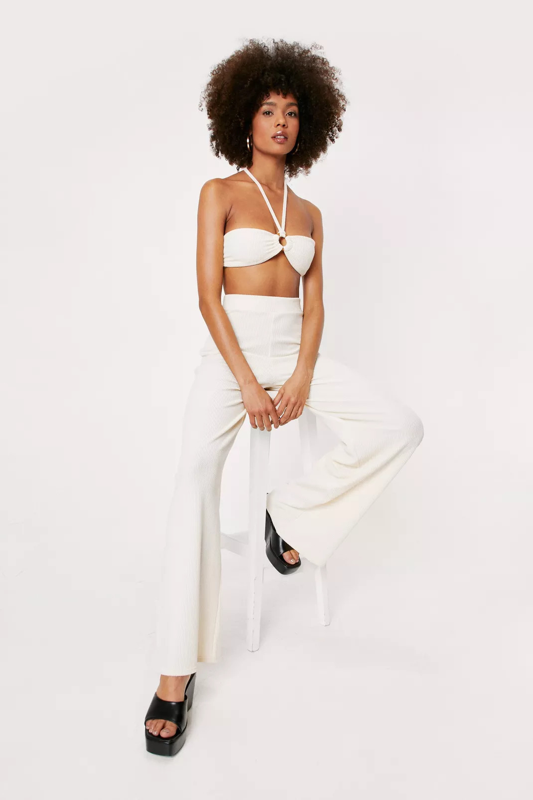 Ribbed O Ring Bandeau and Wide Leg Pants Set | Nasty Gal (US)