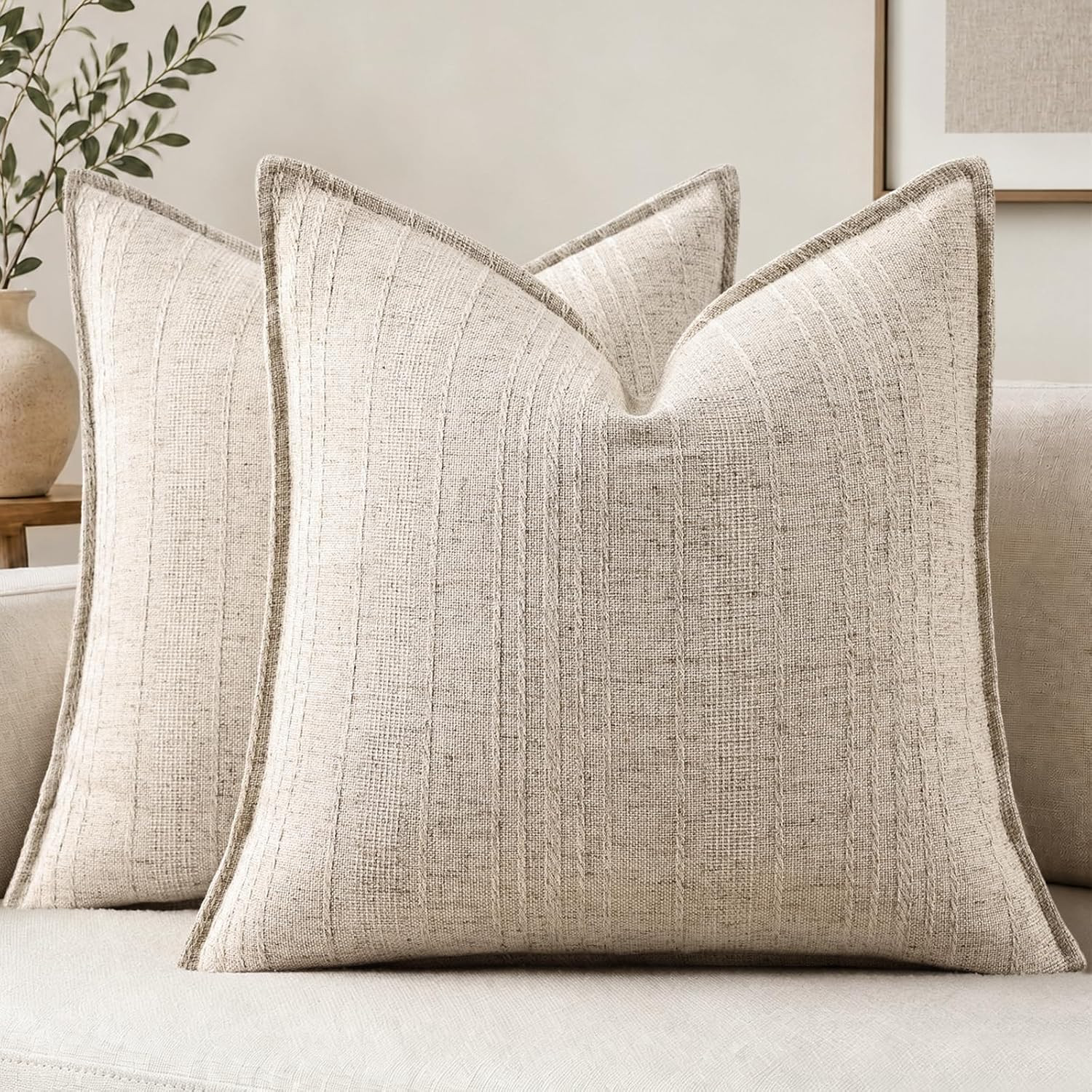 decorUhome Light Khaki Textured Linen Throw Pillow Covers 20x20 Set of 2 | Amazon (US)