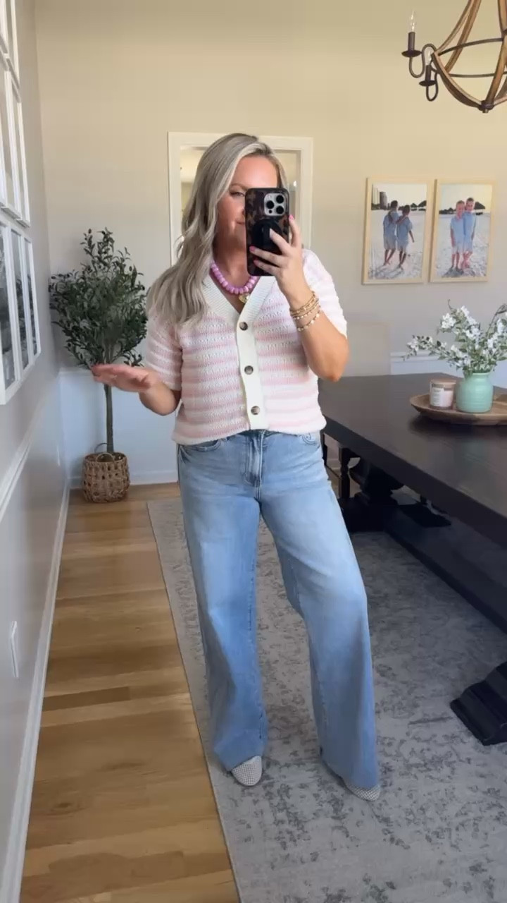 This outfit is such a cute mix of casual and elevated for spring!! The striped cardigan gives the perfect soft pop of color, and paired with wide leg denim it feels so effortless but still put together.

Wearing size small.

spring outfit ideas striped cardigan outfit wide leg jeans outfit casual spring outfit everyday style comfy chic outfit womens spring fashion effortless outfit denim outfit ideas cute casual look lovelylifestyling

#LTKSeasonal #LTKootd #LTKOver40