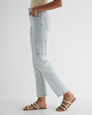 High Waisted Light Wash Utility Straight Ankle Jeans | Express