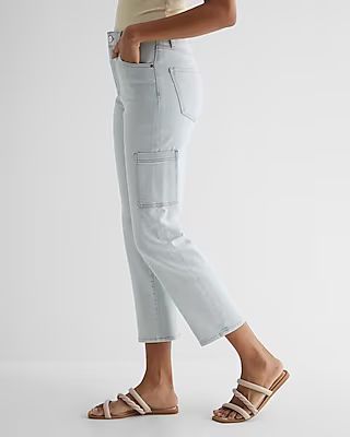 High Waisted Light Wash Utility Straight Ankle Jeans | Express