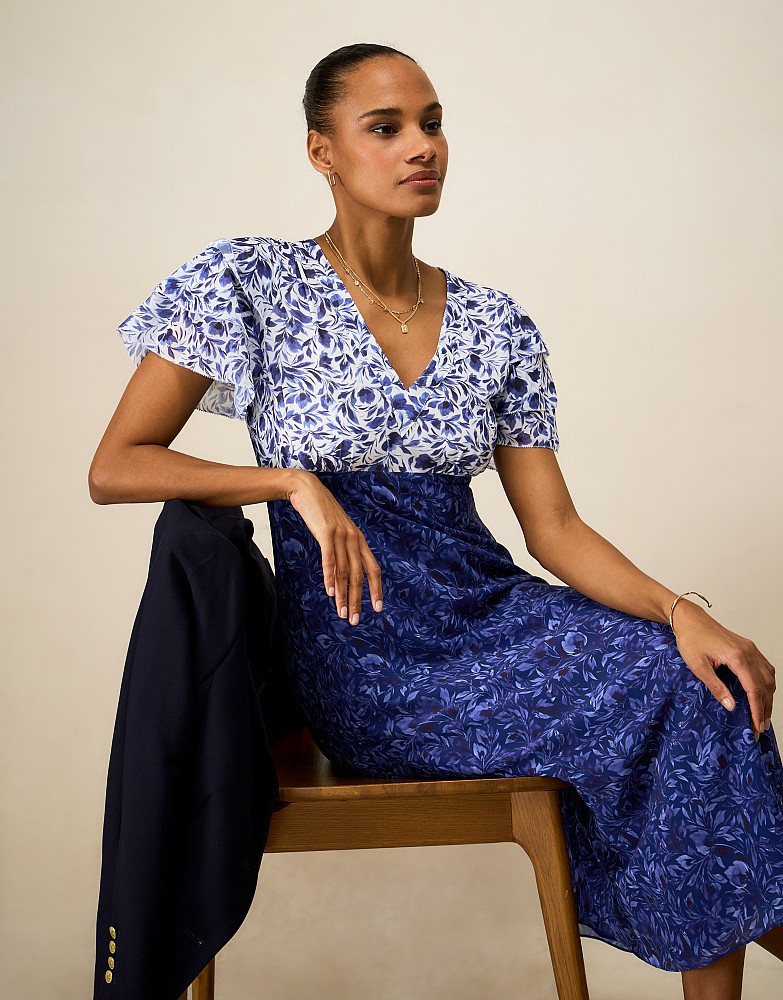 Women's Henley Flutter Sleeve Tea Dress in Blue from Crew Clothing Company | Crew Clothing (UK)
