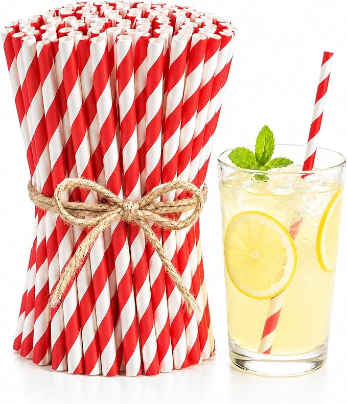 Red and White Striped Paper Straws, 100 Count Disposable Drinking Straws, 7.75 x 0.25 Inch, for V... | Amazon (US)