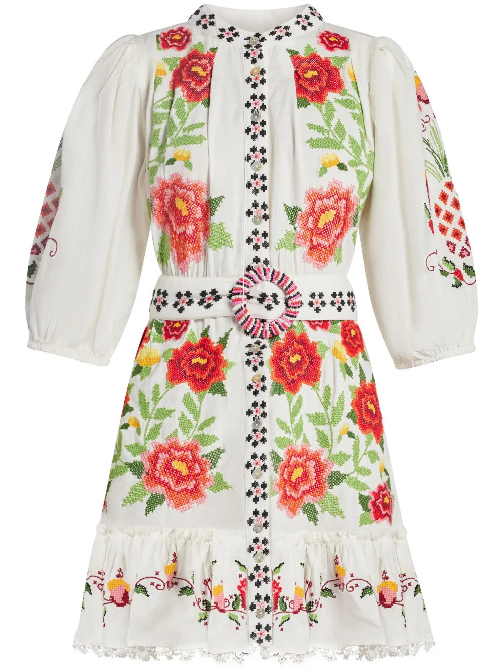 FARM Rio embroidered-design poplin dress - White | Farfetch Global