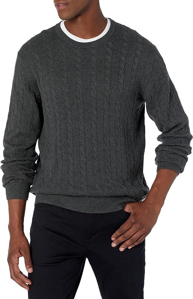 Amazon Essentials Men's Crewneck Cable Cotton Sweater | Amazon (US)