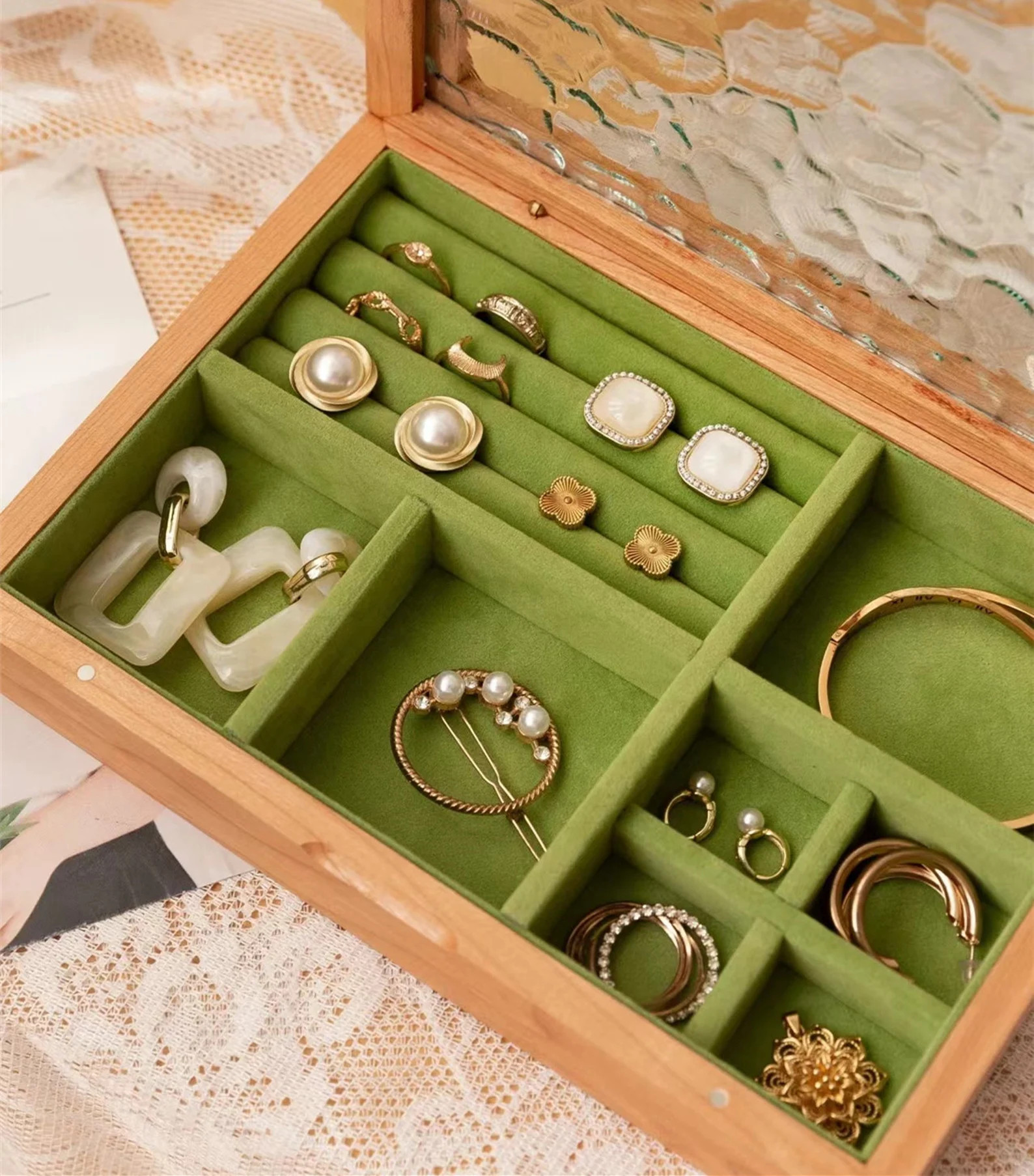 Solid Wood Vintage Glass Jewelry Box, Large Wooden Jewelry Box, High-end Exquisite Jewelry Wooden... | Etsy (US)