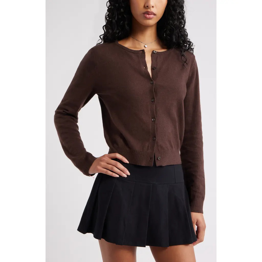 BP. Crewneck Cotton Blend Cardigan in Brown Coffee at Nordstrom, Size Xx-Small | Nordstrom