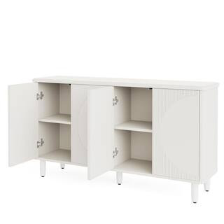 Ahlivia White Engineered Wood 59.4 in. Buffet Cabinet Sideboard with Shelves | The Home Depot